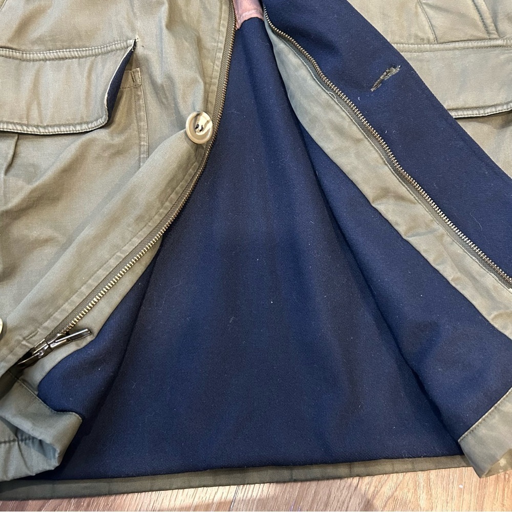Vintage men’s canvas chore coat leather collar large barn work long oversized - Picture 8 of 11